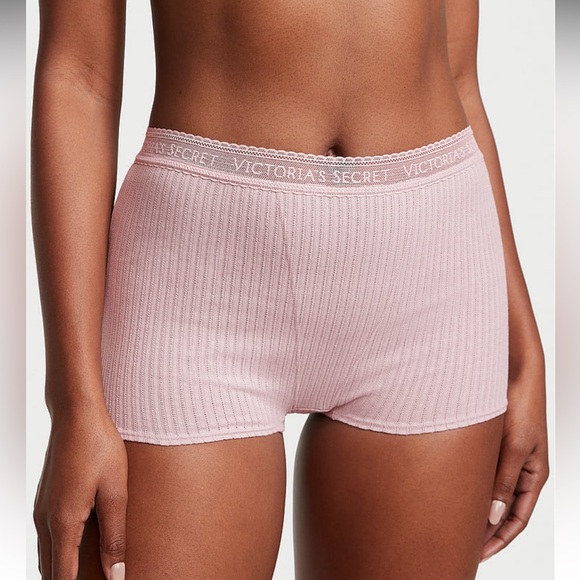 Victoria’s Secret Logo Lace Cotton High-Waist Boyshort Panty Underwear. NWT - Picture 1 of 8